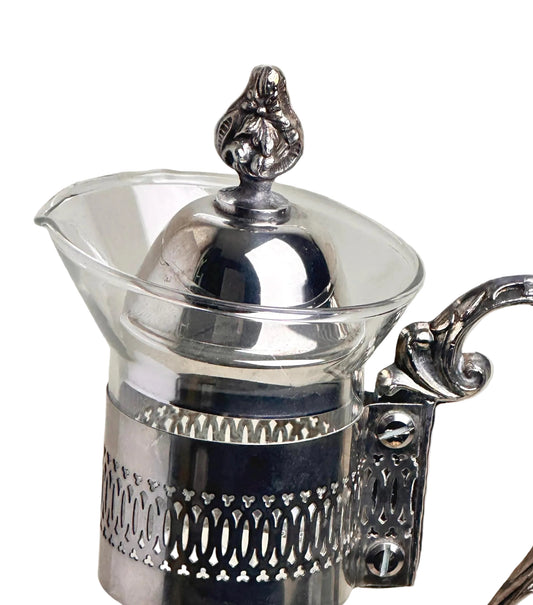 Victorian Silverplate Wine Warmer Carafe with Glass Insert