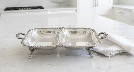 Silverplate on Copper Double Well Serving Dish