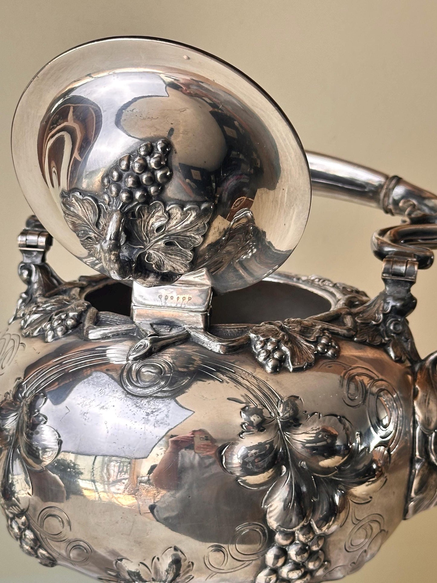 Large Silver Plated Samovar Tea Urn, Hot Water Server, 16.5 Inch