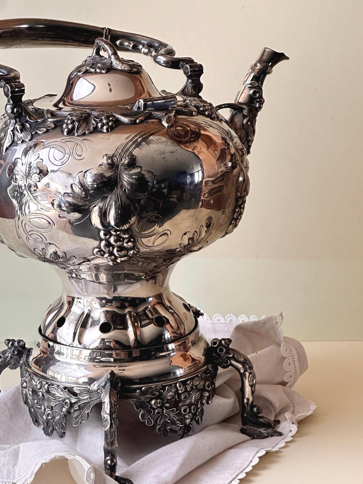 Large Silver Plated Samovar Tea Urn, Hot Water Server, 16.5 Inch