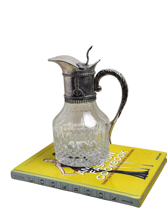 Italian Crystal Claret Jug with Silverplate Mount