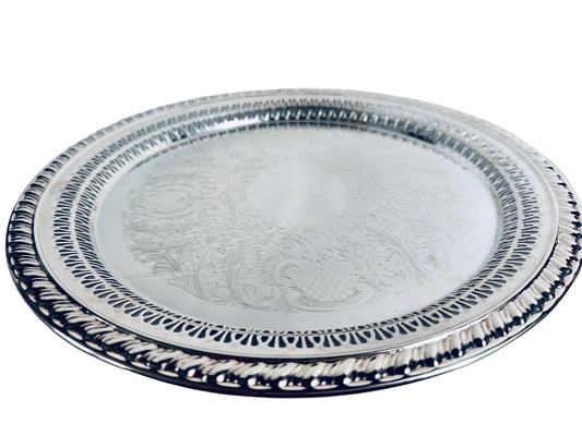 Leonard Silverplate Round Tray with Pierced Gallery