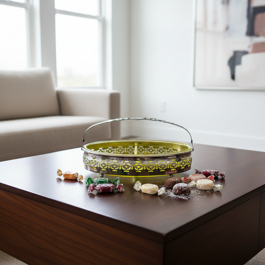 Uranium Vaseline Glass Serving Dish with Pierced Basket