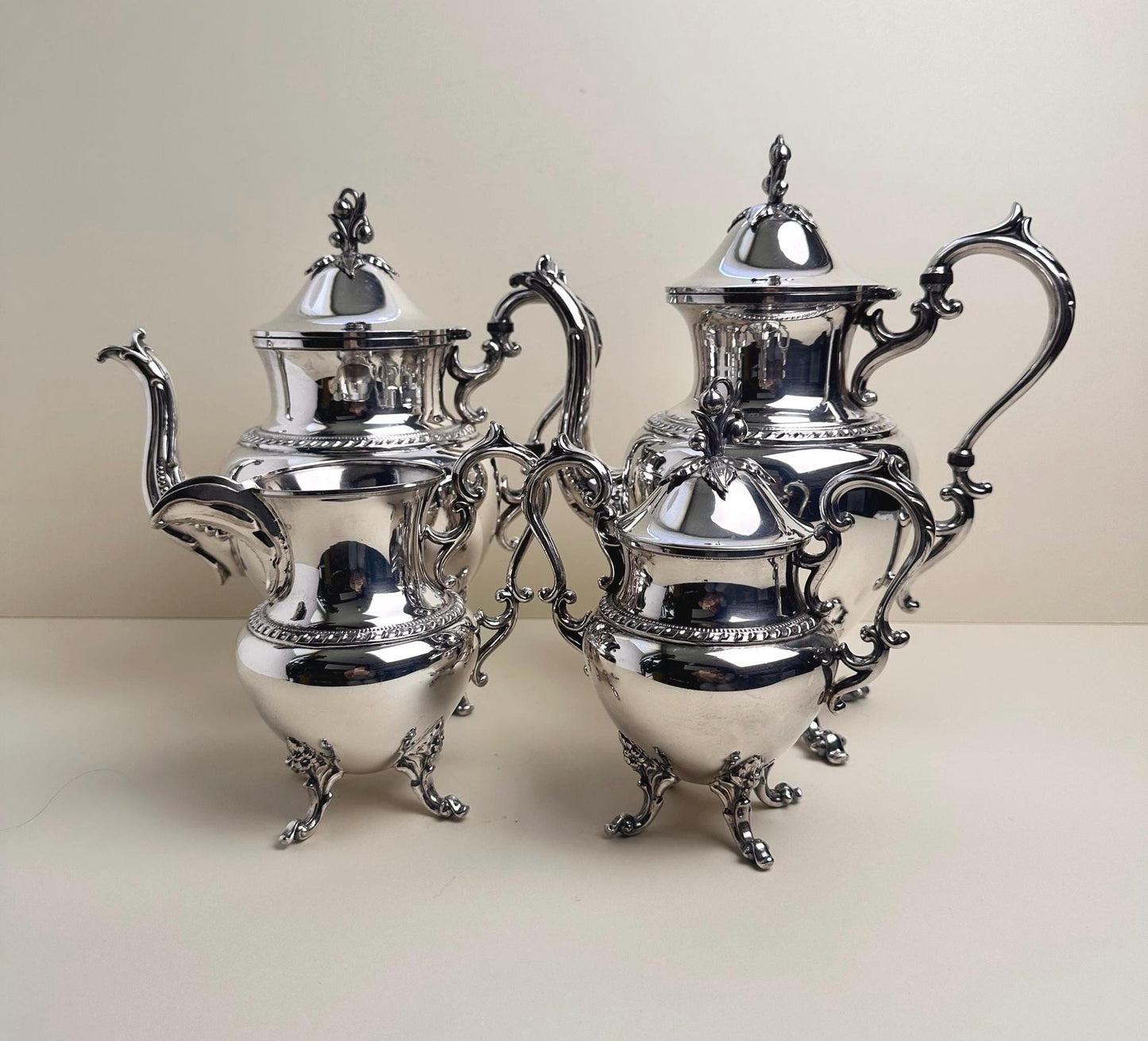 Large Vintage Silverplate Tea Coffee Service, Ornate 4 Piece Set
