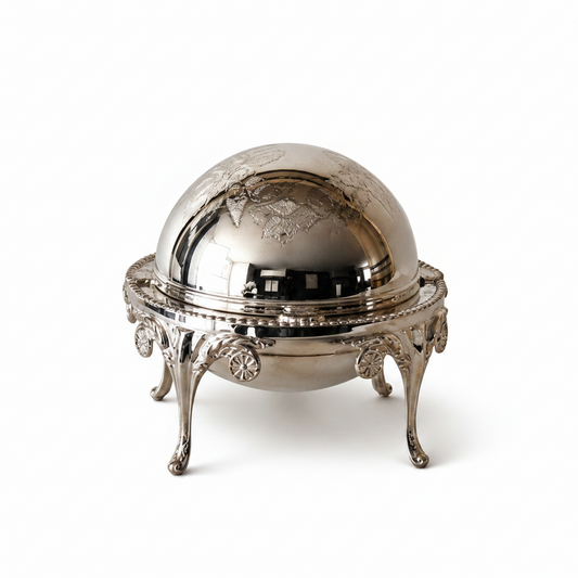 English Silver Plated Caviar Butter Dish, Domed Footed Server
