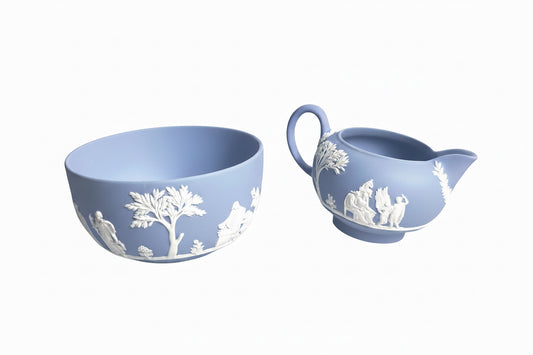 Wedgwood Blue Jasperware Creamer and Sugar Bowl Set