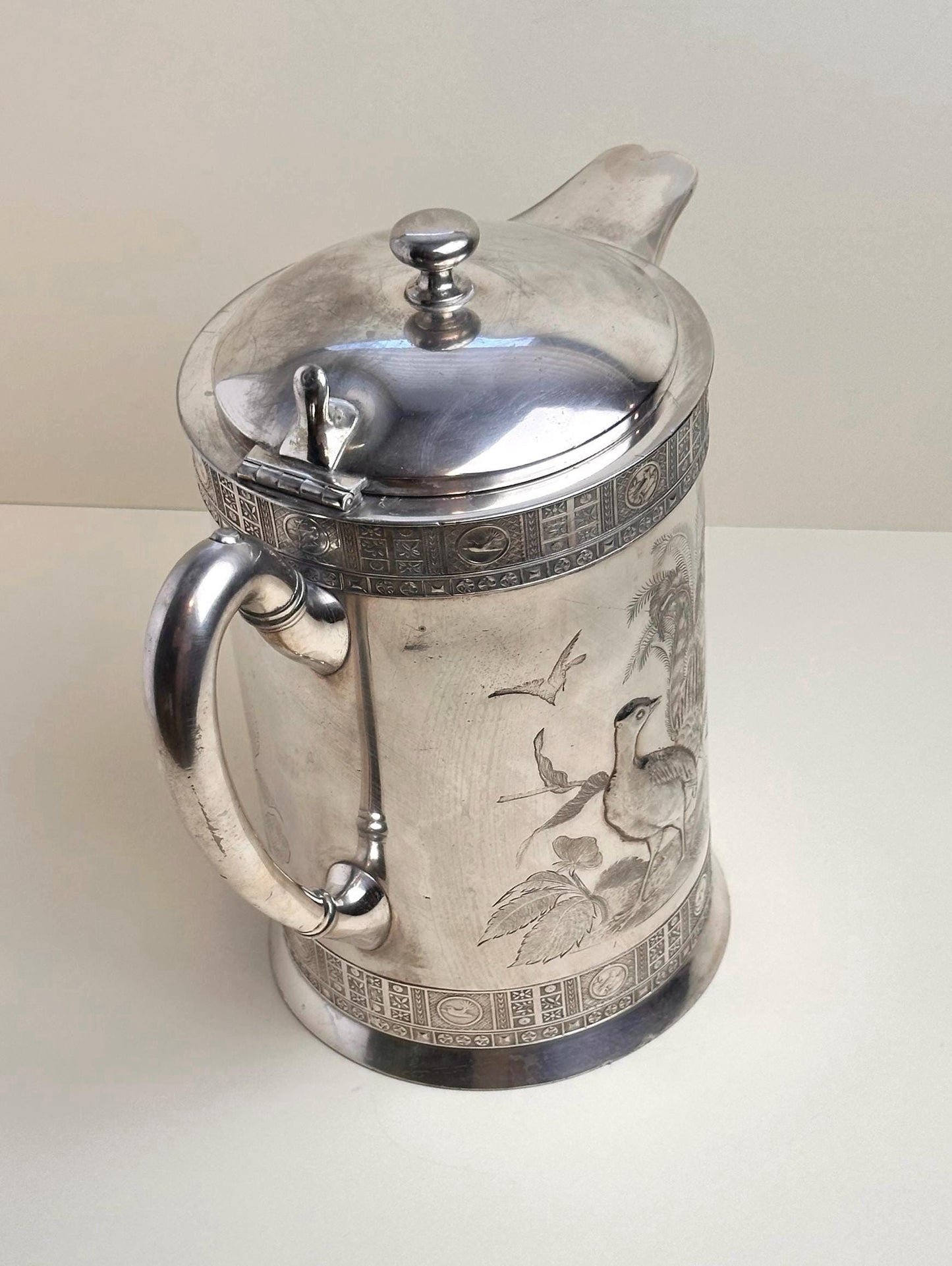 Meriden Quadruple Plate Pitcher with Heron Engraving