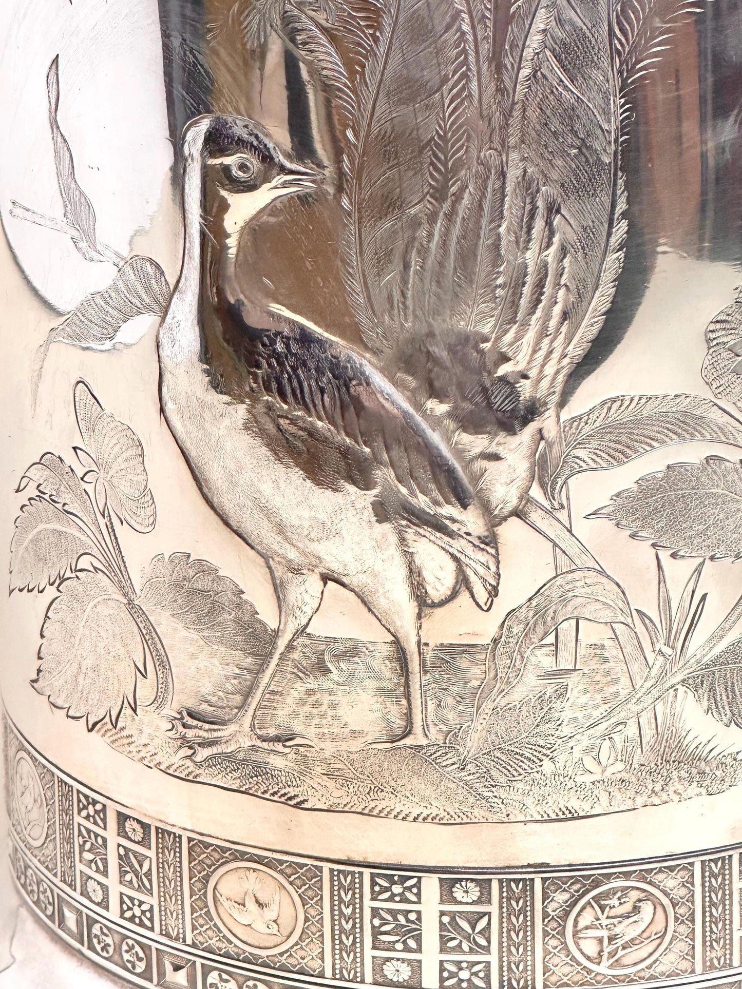 Meriden Quadruple Plate Pitcher with Heron Engraving