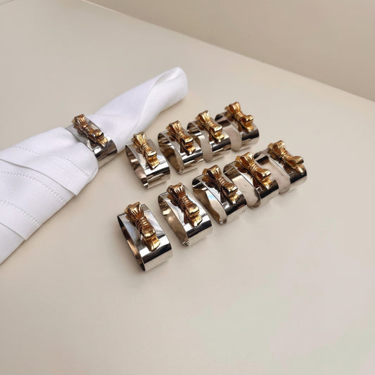 Vintage Silverplate Napkin Rings with Gold Bow Detail