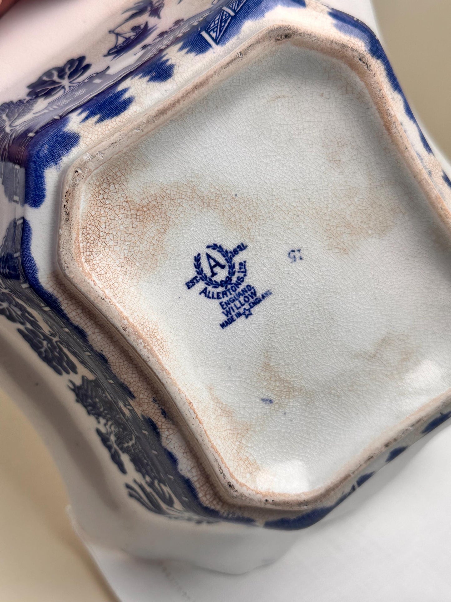 Allertons Blue Willow Covered Tureen, Staffordshire Transferware