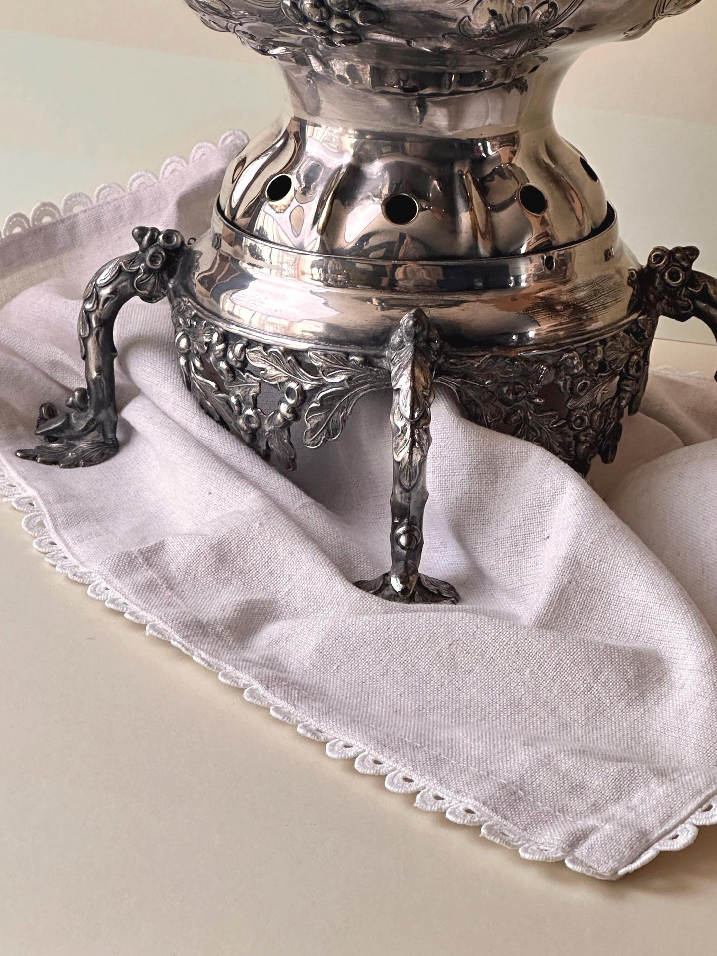 Large Silver Plated Samovar Tea Urn, Hot Water Server, 16.5 Inch