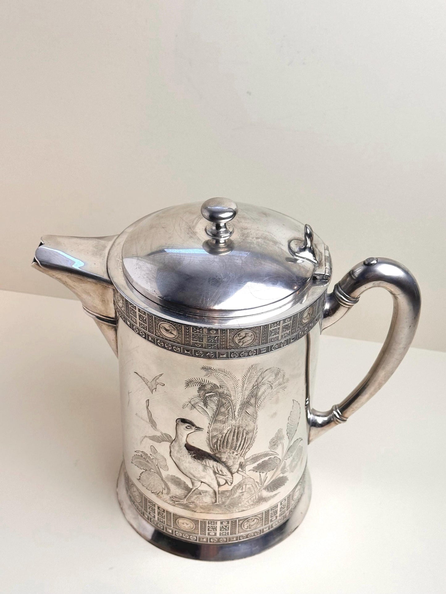 Meriden Quadruple Plate Pitcher with Heron Engraving