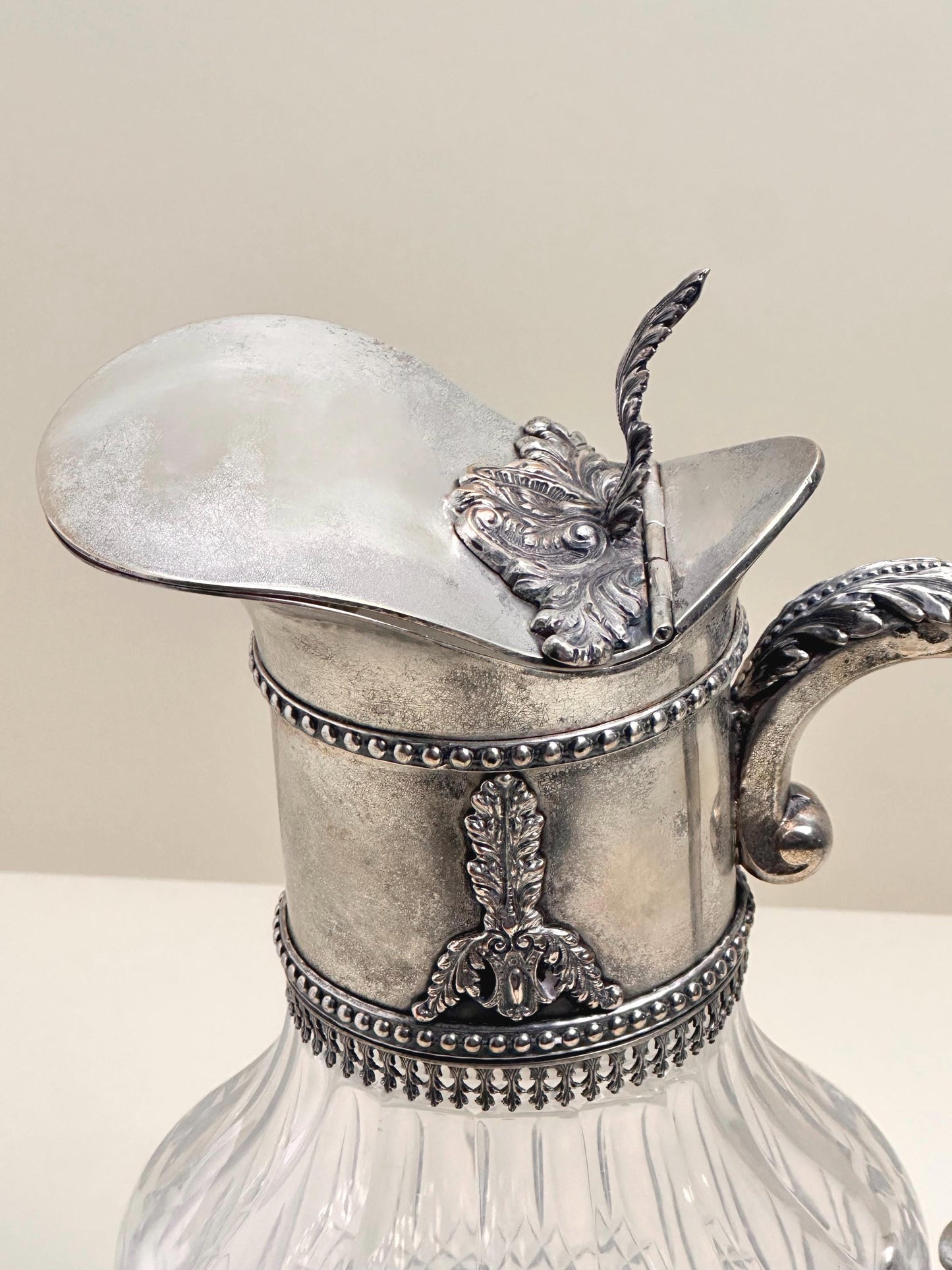 Italian Crystal Claret Jug with Silverplate Mount