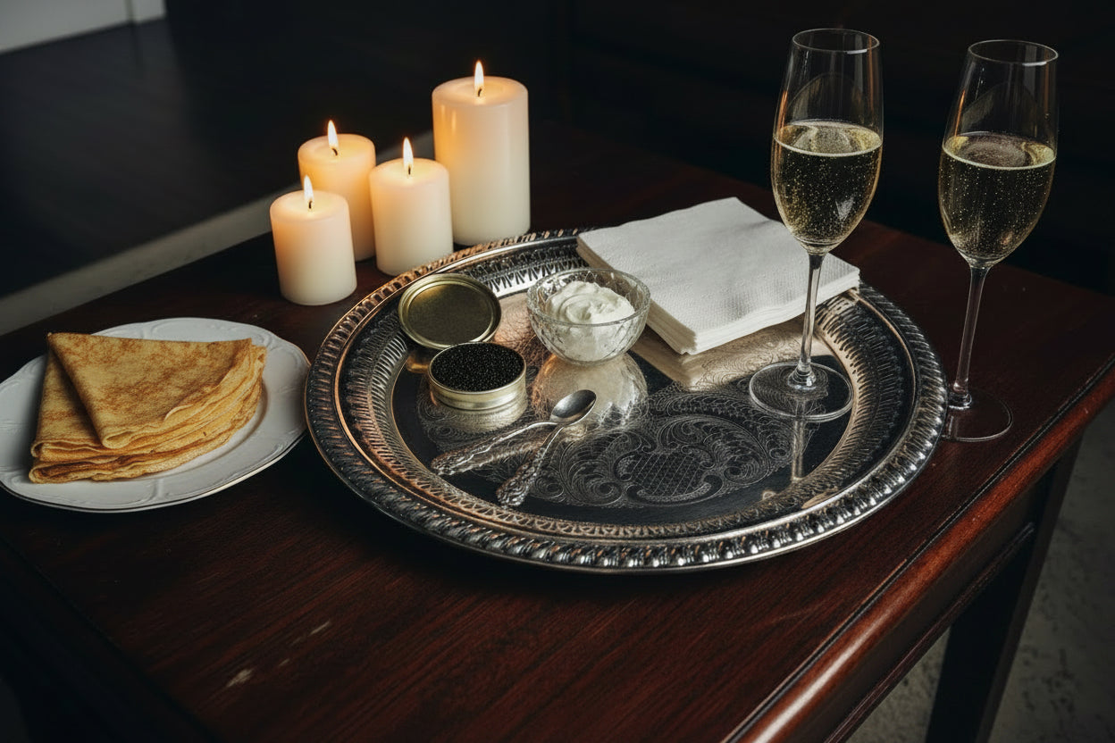 Decorative silver tray with intricate patterns on a white background